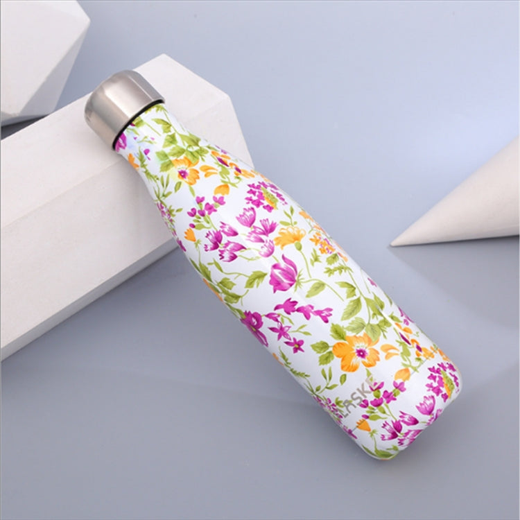 Animals Plants Pattern Thermal Cup Vacuum Flask Heat Water Bottle Portable Stainless Steel Sports Kettle, 500ml