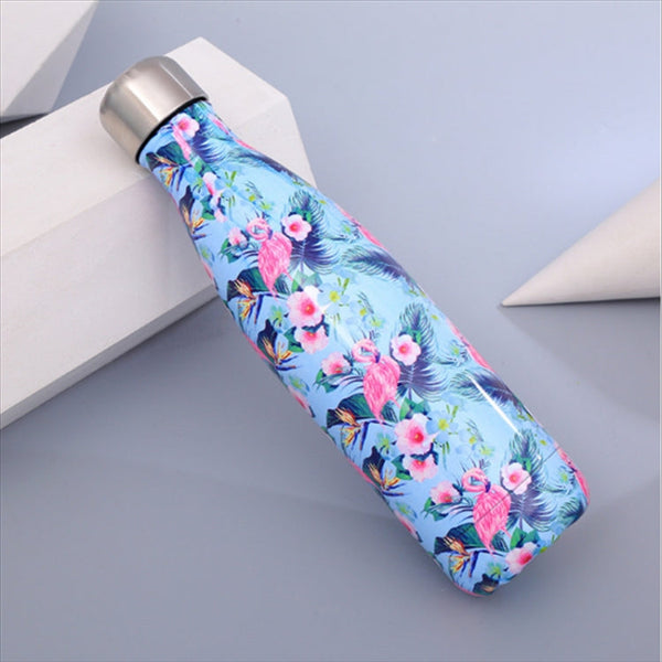 Animals Plants Pattern Thermal Cup Vacuum Flask Heat Water Bottle Portable Stainless Steel Sports Kettle, 500ml