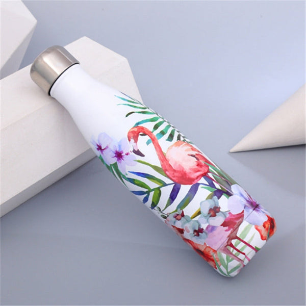 Animals Plants Pattern Thermal Cup Vacuum Flask Heat Water Bottle Portable Stainless Steel Sports Kettle, 500ml