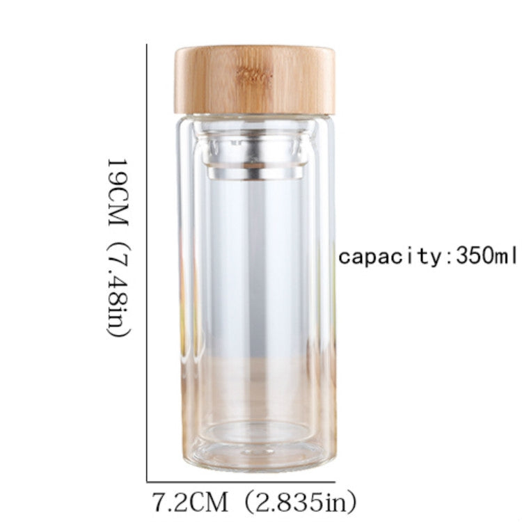 Glass Water Tea Bottles with Infuser Bamboo Lid Double Wall Brief Portable Outdoor Bottle, 350ML, 450ML