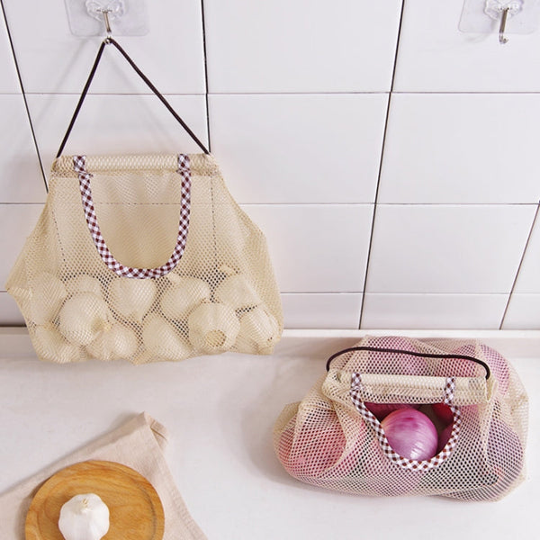 2 PCS Creative Kitchen Vegetable Onion Potato Storage Hanging Bag Hollow Breathable Mesh Bag Kitchen Garlic Ginger Mesh Storage Bag, Mesh Storage Bag