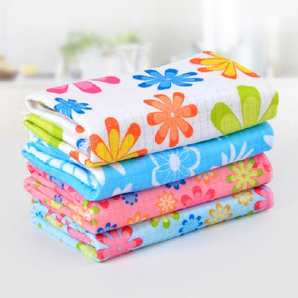 4 PCS / Set Microfiber Printed Flowers Cloth Cleaning Cloth