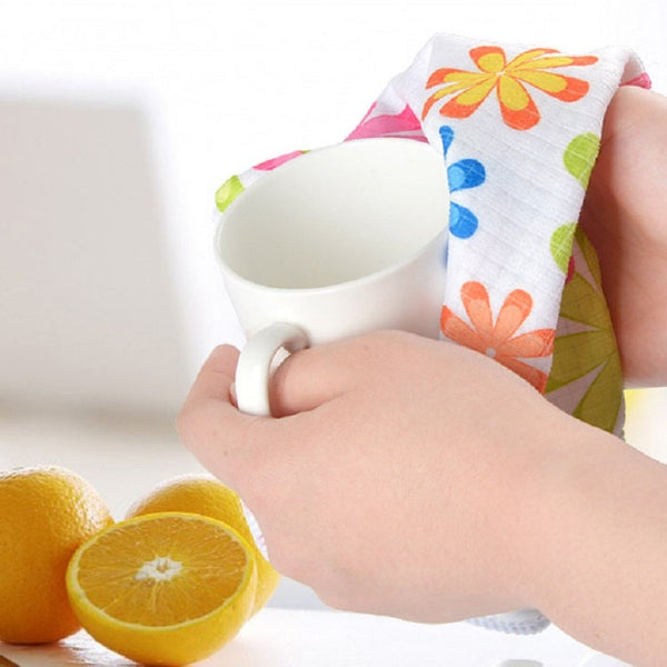 4 PCS / Set Microfiber Printed Flowers Cloth Cleaning Cloth