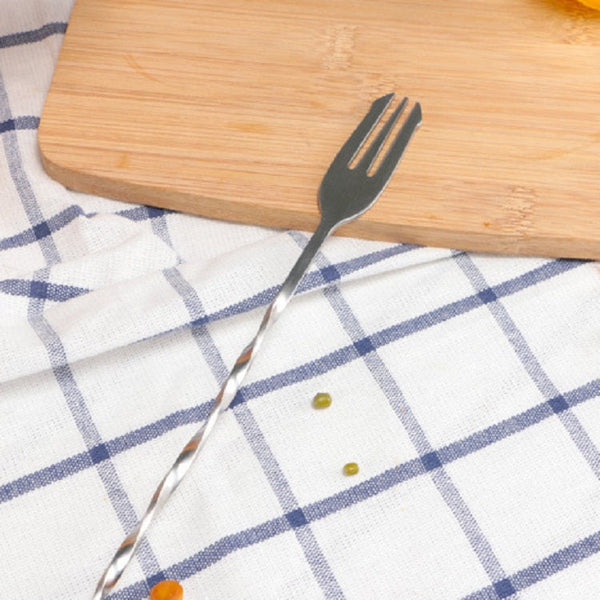 2 PCS Stainless Steel Long Handle Fork Spoon Cocktail Ice Stirrer Double Head Wine Mixing Stick
