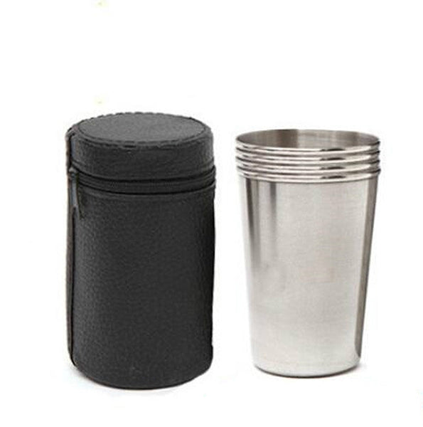 2 Sets Outdoor Mini Stainless Steel Small Wine Glass Hiking Camping Travel Portable Drinking Cup Set with Leather Case, Small 30ml Travel Portable Drinking Cup