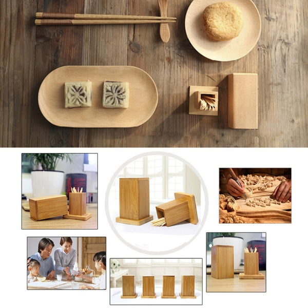 2 PCS Natural Bamboo Toothpick Box Square Restaurant Hotel Toothpick Can with Lid, Bamboo Toothpick Box
