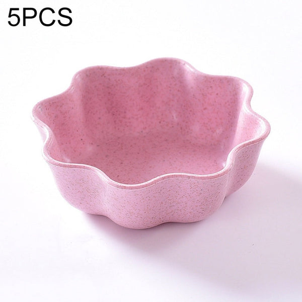 5 PCS Creative Plum Shape Dishes Wheat Straw Seasoning Dish Snack Plate Chili Sauce Ketchup Dressing Salt Dish,Size:7x7x2.5cm