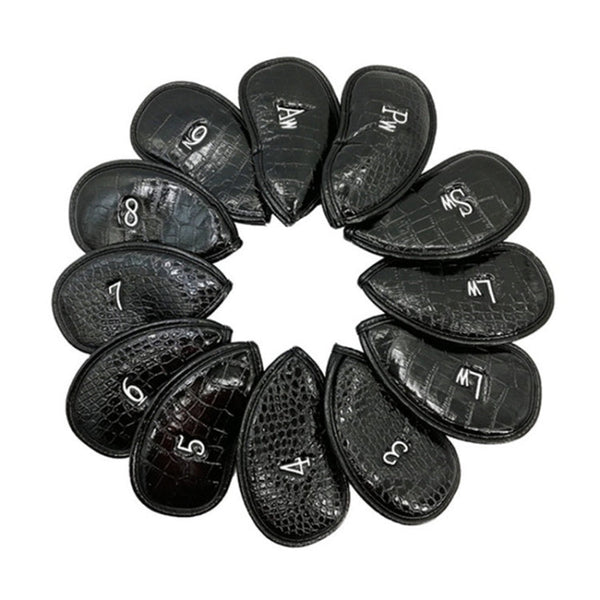 12 in 1 PU Leather Golf Club Cap Set, Black Litchi Texture