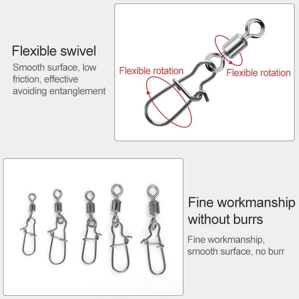 10pcs /Pack Stainless Steel Fishing Connector Bearing Rolling Swivel Connector Fishing Gear Accessories, 12(17mm), 10(20mm), 8(22mm), 7(25mm), 6(26mm), 5(29mm), 4(30mm), 3(34mm), 2(36mm), 1(40mm)