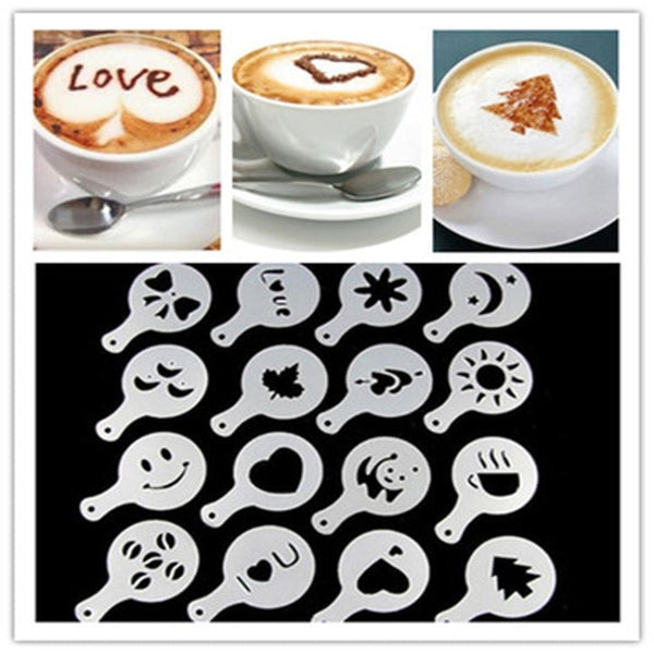 32 PCS Coffee Stencil Filter Coffee Maker Cappuccino Mold Templates Strew Flowers Pad Spray Art Baking Tools, 32 PCS