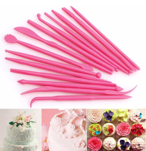 2 Sets Mini Fondant Styling Engraving Group Tools Cake Engraving Pen, 28 PCS Yellow, 28 PCS Rose Red, 28 PCS Pink