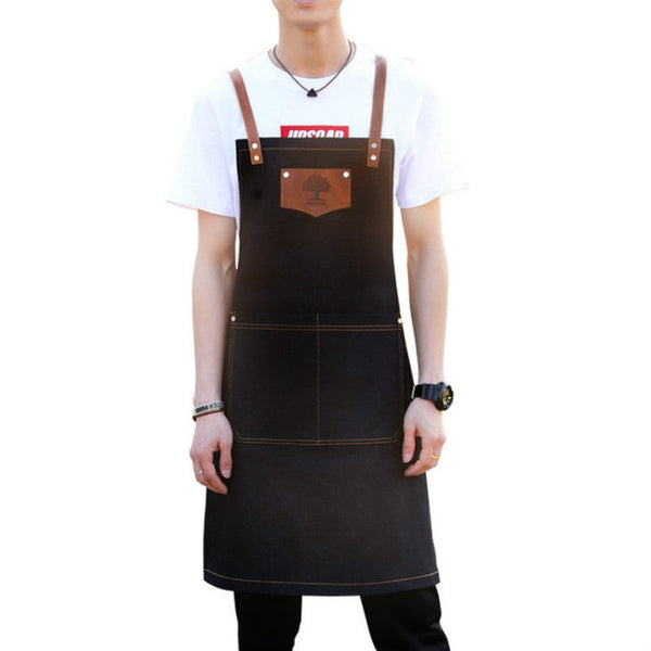 Denim Forest Pattern Apron Drawing Hairdress Overalls