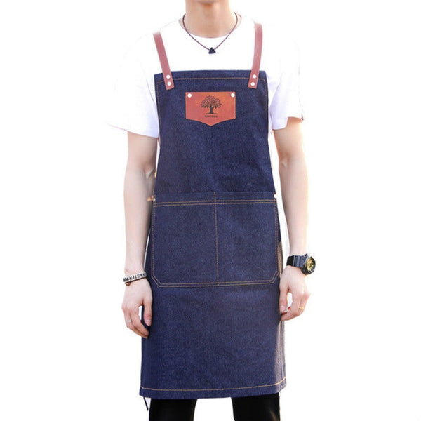 Denim Forest Pattern Apron Drawing Hairdress Overalls