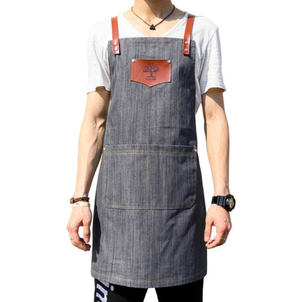 Denim Forest Pattern Apron Drawing Hairdress Overalls