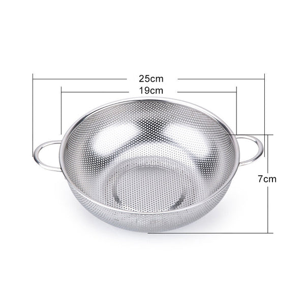 Stainless Steel Round Wash Basket Binaural Wash Rice Basket Drain Basin