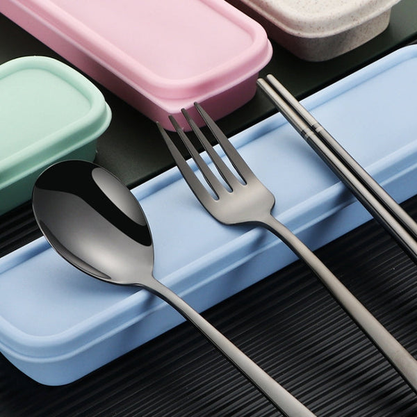 Stainless Steel Tableware Student Office Worker Portable Tableware Set, 2 PCS / Set Silver, 3 PCS / Set Silver, 2 PCS / Set Gold, 3 PCS / Set Gold, 2 PCS / Set Rose Gold, 3 PCS / Set Rose Gold, 2 PCS / Set Black, 3 PCS / Set Black