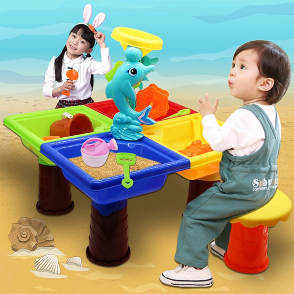 Outdoor Sandy Beach Table Toys Set for Kids, Beach Table(Tree and Round Table), Beach Table(Dolphin and Round Table), Beach Table(Tree and Square Table), Beach Table(Dolphin and Square Table)