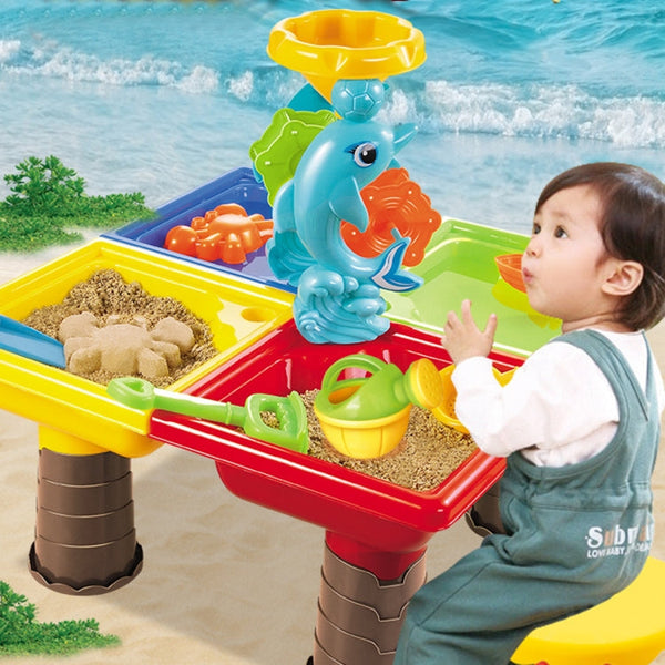 Outdoor Sandy Beach Table Toys Set for Kids, Beach Table(Tree and Round Table), Beach Table(Dolphin and Round Table), Beach Table(Tree and Square Table), Beach Table(Dolphin and Square Table)