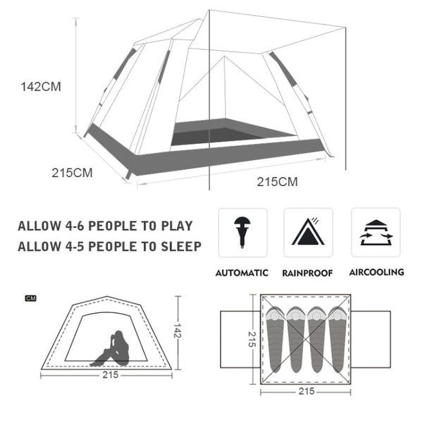 Outdoor 3-4 People Beach Thickening Rainproof Automatic Speed Open Four-sided Camping Tent