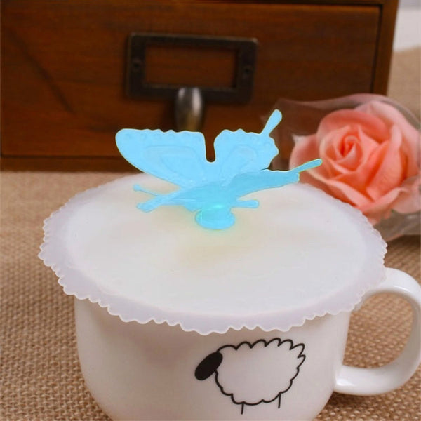 2 PCS Creative Dustproof Silicone Butterfly Transparent Lace Cup Cover