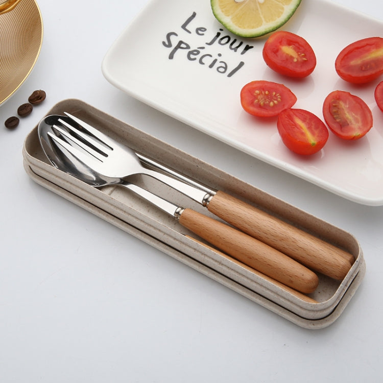 3 in 1 Spoon Chopsticks Fork Cutlery Set Three-piece Creative Work Students Portable Tableware, Three-piece set of wooden handle spoon fork chopsticks, Two-piece wooden spoon chopsticks
