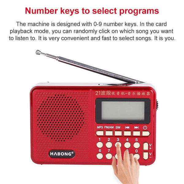 3 PCS HABONG KK-170 Portable 21 Bands FM/AM/SW Radio Rechargeable Radio Receiver Speaker,  Support USB / TF Card / MP3 Music Player