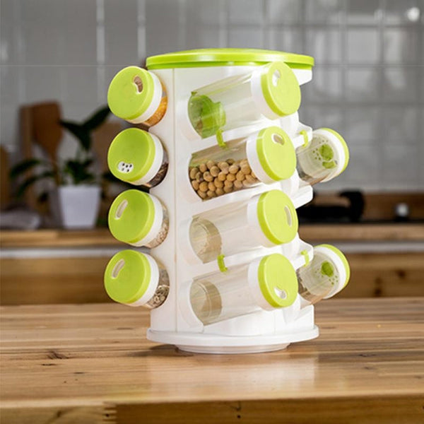 16pcs / Set Seasoning Cans Pepper Salt Cruet Plastic Bottle Kitchen Spice Jar Pepper Shaker Box Spice Rack Set, 16 in 1 Seasoning Cans