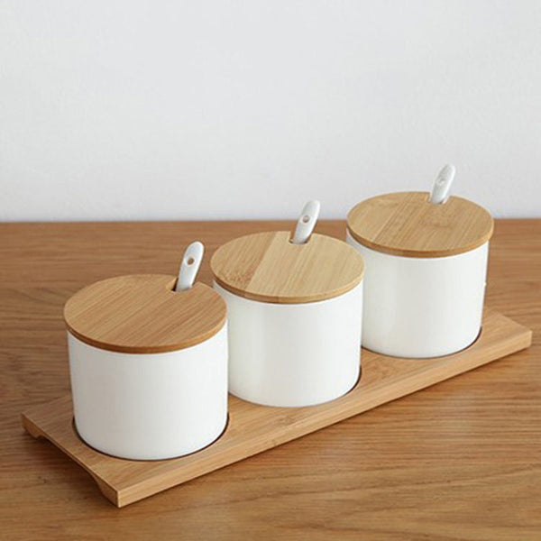 3pcs / Set Simple Life Creative Ceramics Kitchen Food Containers Organizer Jars For Spices Sugar-bowl Condiment Box Kitchen Storage Bottl, Ceramics (2 sets )