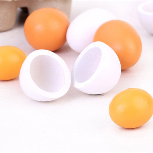 6 PCS Wooden Eggs Yolks Simulated Kitchen Food Cooking Toys Set Pretend Play For Children, 6 PCS Eggs