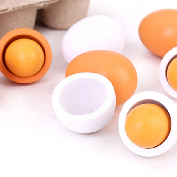 6 PCS Wooden Eggs Yolks Simulated Kitchen Food Cooking Toys Set Pretend Play For Children, 6 PCS Eggs
