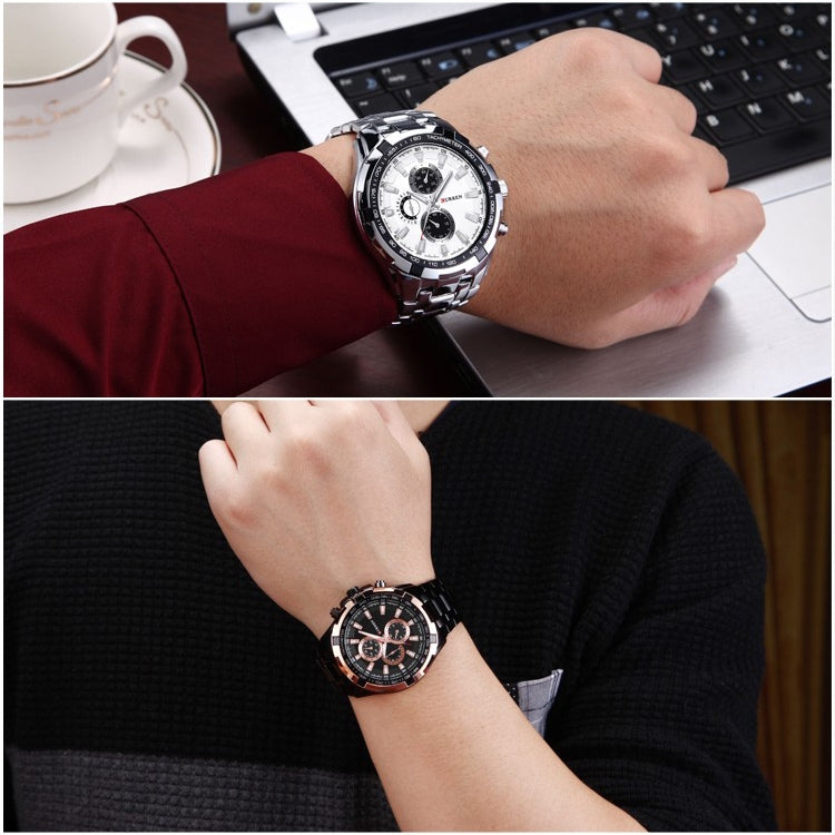 CURREN 8023 Men Stainless Steel Analog Sport Quartz Watch, White case white face, Silver case gold face, Silver case gold ring black face, Black case white face, Black case black face, Black case gold ring white face, Black case gold face��������������...