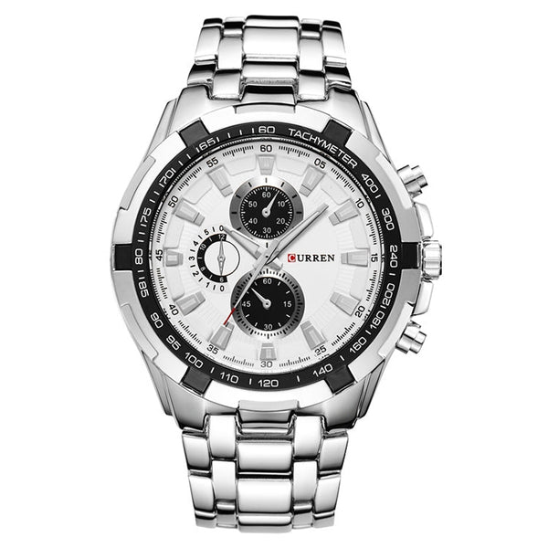 CURREN 8023 Men Stainless Steel Analog Sport Quartz Watch, White case white face, Silver case gold face, Silver case gold ring black face, Black case white face, Black case black face, Black case gold ring white face, Black case gold face��������������...