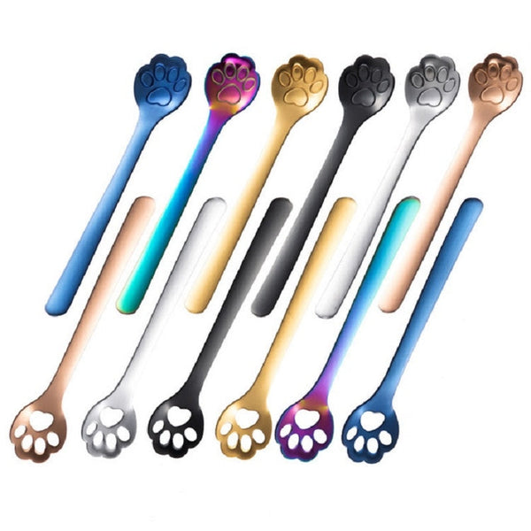 Stainless Steel Creative Cat Claw Coffee Spoon Dessert Cake Spoon, Cat Claw Spoon Gold, Hollow Cat Claw Spoon Gold, Cat Claw Spoon Rose Gold, Hollow Cat Claw Spoon Rose Gold, Cat Claw Spoon Black, Hollow Cat Claw Spoon Black, Cat Claw Spoon Colorful���...