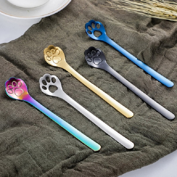 Stainless Steel Creative Cat Claw Coffee Spoon Dessert Cake Spoon, Cat Claw Spoon Gold, Hollow Cat Claw Spoon Gold, Cat Claw Spoon Rose Gold, Hollow Cat Claw Spoon Rose Gold, Cat Claw Spoon Black, Hollow Cat Claw Spoon Black, Cat Claw Spoon Colorful���...