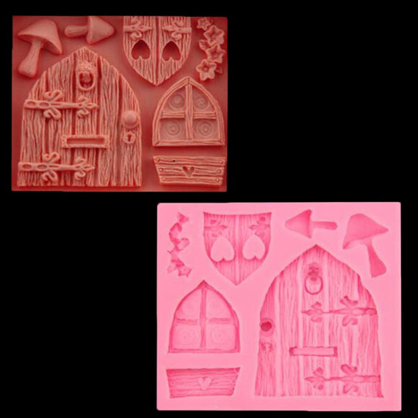 2 PCS Cartoon House Wooden Window Shape Silicone Candy Mold Fairy Tale Cake Decorating Tool