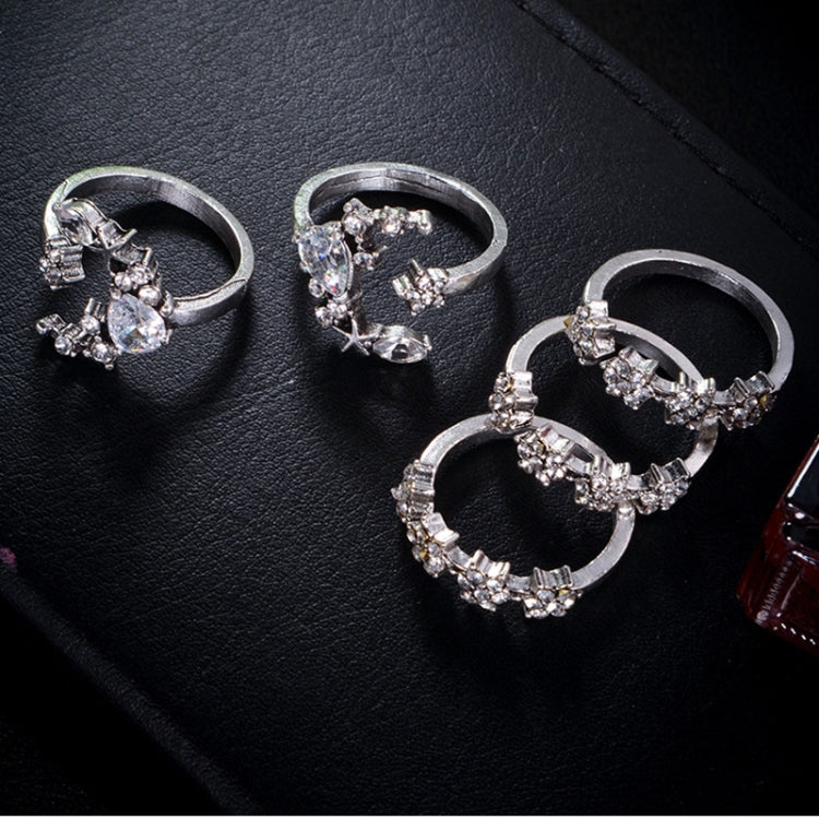 5 PCS/Set Vintage Women Star Moon Adjustable Ring Set