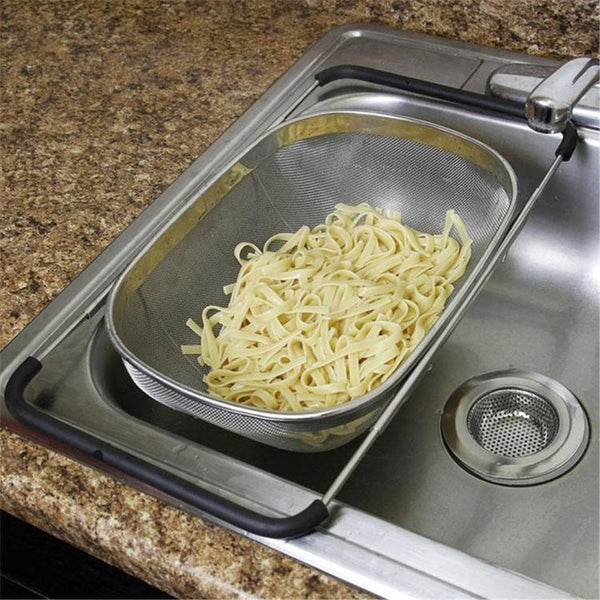 Stainless Steel Foldingf Filter Kitchen Tools Drainage Household Retractable Vegetable Fruit Basket, 24x34x11cm, 18x27x11cm