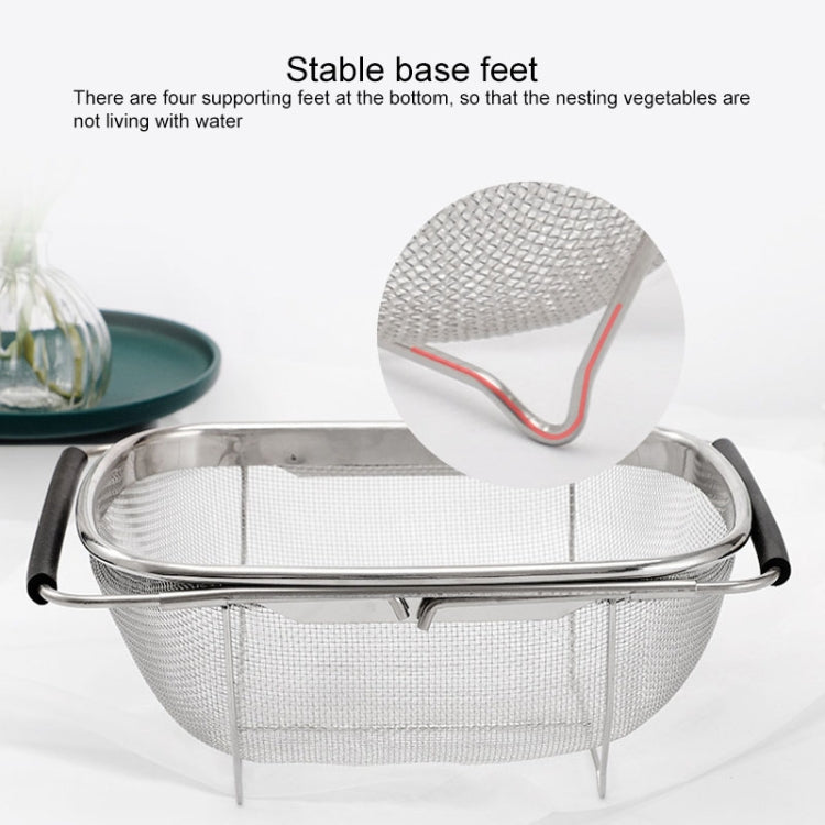 Stainless Steel Foldingf Filter Kitchen Tools Drainage Household Retractable Vegetable Fruit Basket, 24x34x11cm, 18x27x11cm
