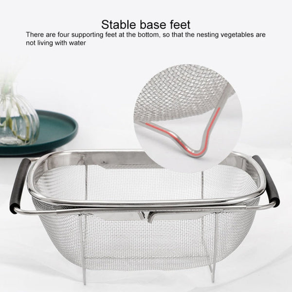 Stainless Steel Foldingf Filter Kitchen Tools Drainage Household Retractable Vegetable Fruit Basket, 24x34x11cm, 18x27x11cm
