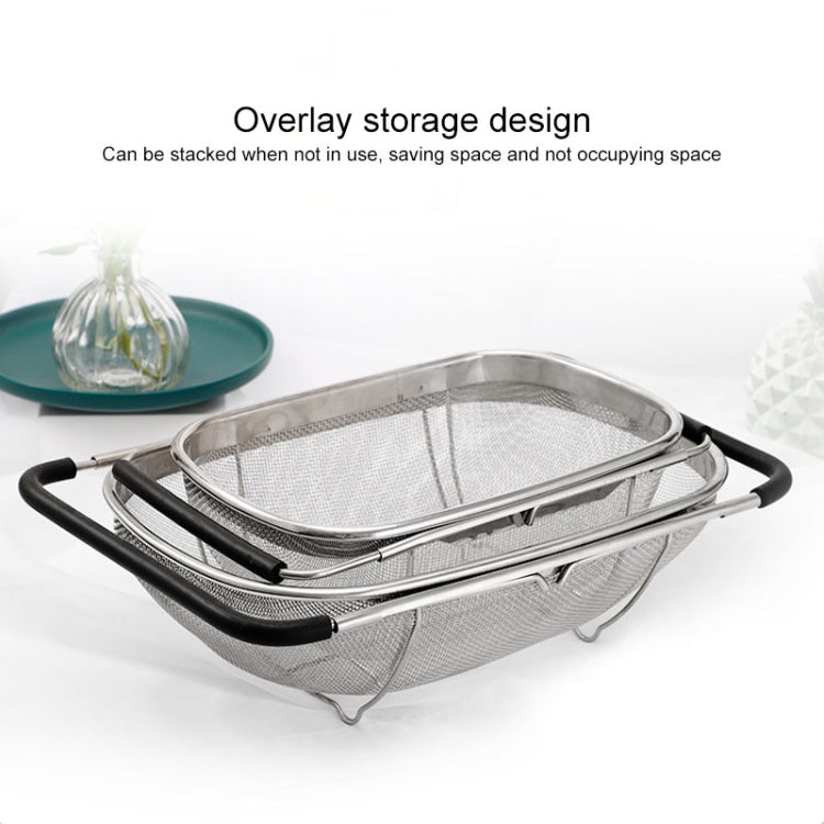 Stainless Steel Foldingf Filter Kitchen Tools Drainage Household Retractable Vegetable Fruit Basket, 24x34x11cm, 18x27x11cm