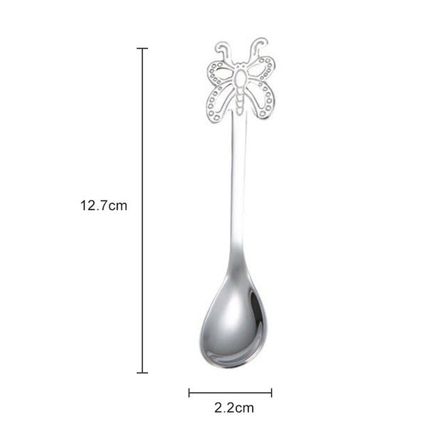 Multicolor Stainless Steel Butterfly Coffee Spoon Fruit Cold Drink Ice Cream Dessert Tea Spoon