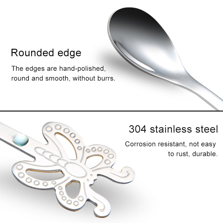 Multicolor Stainless Steel Butterfly Coffee Spoon Fruit Cold Drink Ice Cream Dessert Tea Spoon