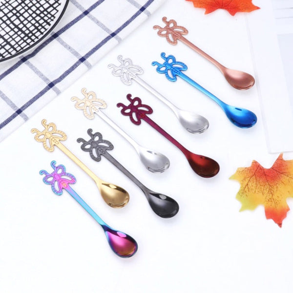 Multicolor Stainless Steel Butterfly Coffee Spoon Fruit Cold Drink Ice Cream Dessert Tea Spoon