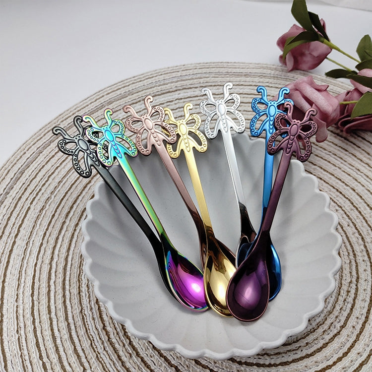 Multicolor Stainless Steel Butterfly Coffee Spoon Fruit Cold Drink Ice Cream Dessert Tea Spoon