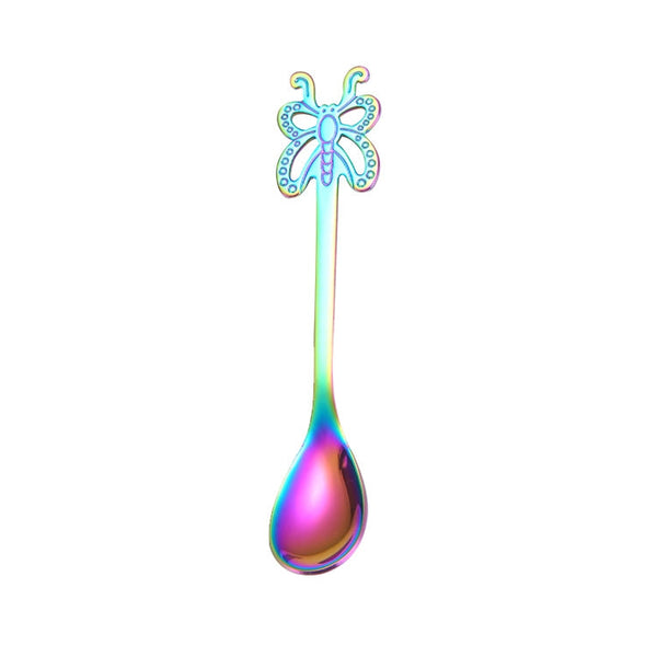 Multicolor Stainless Steel Butterfly Coffee Spoon Fruit Cold Drink Ice Cream Dessert Tea Spoon