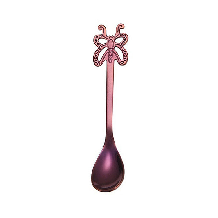 Multicolor Stainless Steel Butterfly Coffee Spoon Fruit Cold Drink Ice Cream Dessert Tea Spoon