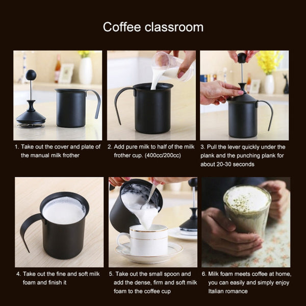 Pump Creamer Stainless Steel Double Mesh Manual Coffee Milk Foam Frothing Pitcher Froth Pump Foamer Cup, 400cc, 800cc