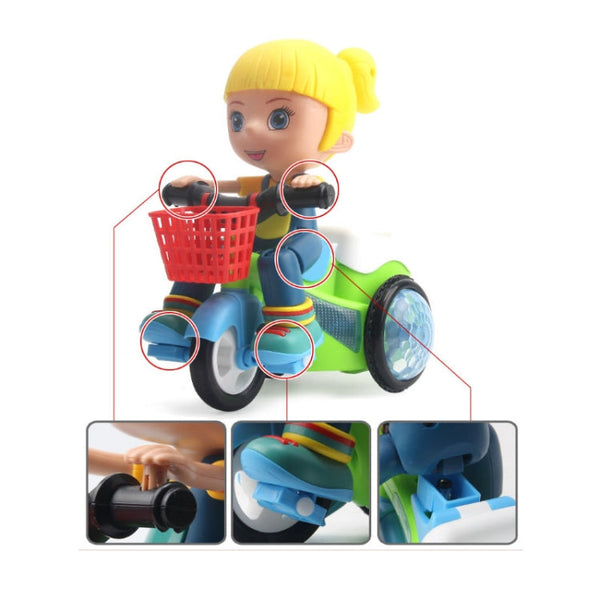 Electric Universal Stunt Tricycle Rotating Cartoon Toy Car with Light Music, Random Color Delivery, Boy, Girl