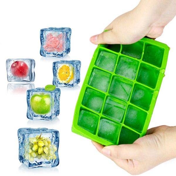 15 Grids DIY Big Ice Cube Mold Square Shape Silicone Ice Tray Fruit Ice Cream Maker