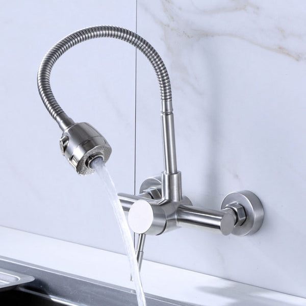 Stainless Steel Material Wall Mounted Kitchen Sink Mixer Faucet Free Rotation Hose Water Tap, Rotation Hose Water Tap
